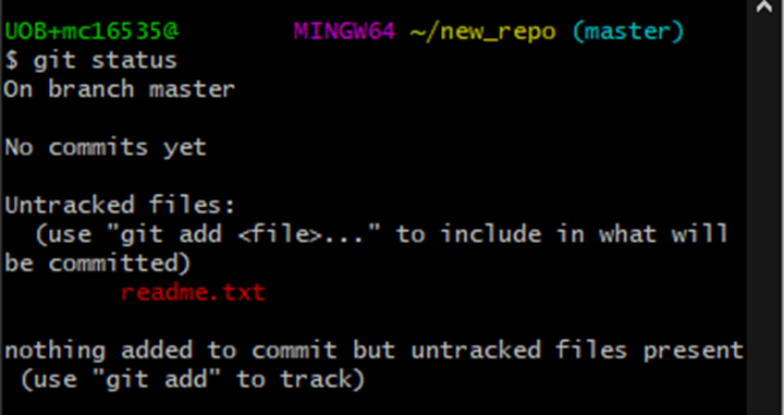 Output from git status